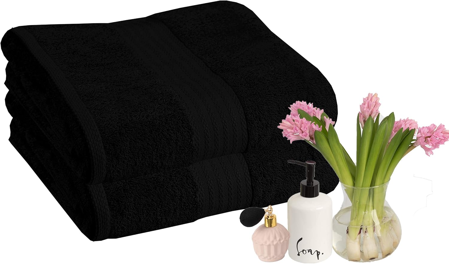 Glamburg Premium Cotton Oversized 2 Pack Bath Sheet 35x70 - 100% Pure Cotton - Ideal for Everyday use - Ultra Soft & Highly Absorbent - Machine Washable - Black: Kitchen & Dining