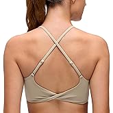 CRZ YOGA Butterluxe Twist Cross Back Sports Bras for Women - U Neck Padded Adjustable Spaghetti Straps Yoga Top