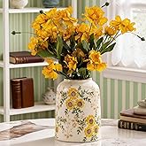 Sunflower Green and Beige Vase, Yellow Ceramic Vintage Vase Cottage Core Home Decor, Cute Floral Centerpiece Vases for Living Room, Bedroom, Kitchen, Table Grand Millennial Decors, Tuscan Decor 7.8In
