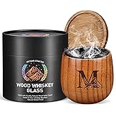 Valentine's Day Gifts for Him Wooden Whiskey Glasses Personalized Bourbon Drinking Cup Charred Custom Initial Old Fashioned Glass 40th 50th 60th 70th Father's Day Birthday Retirement Gifts for Men,M