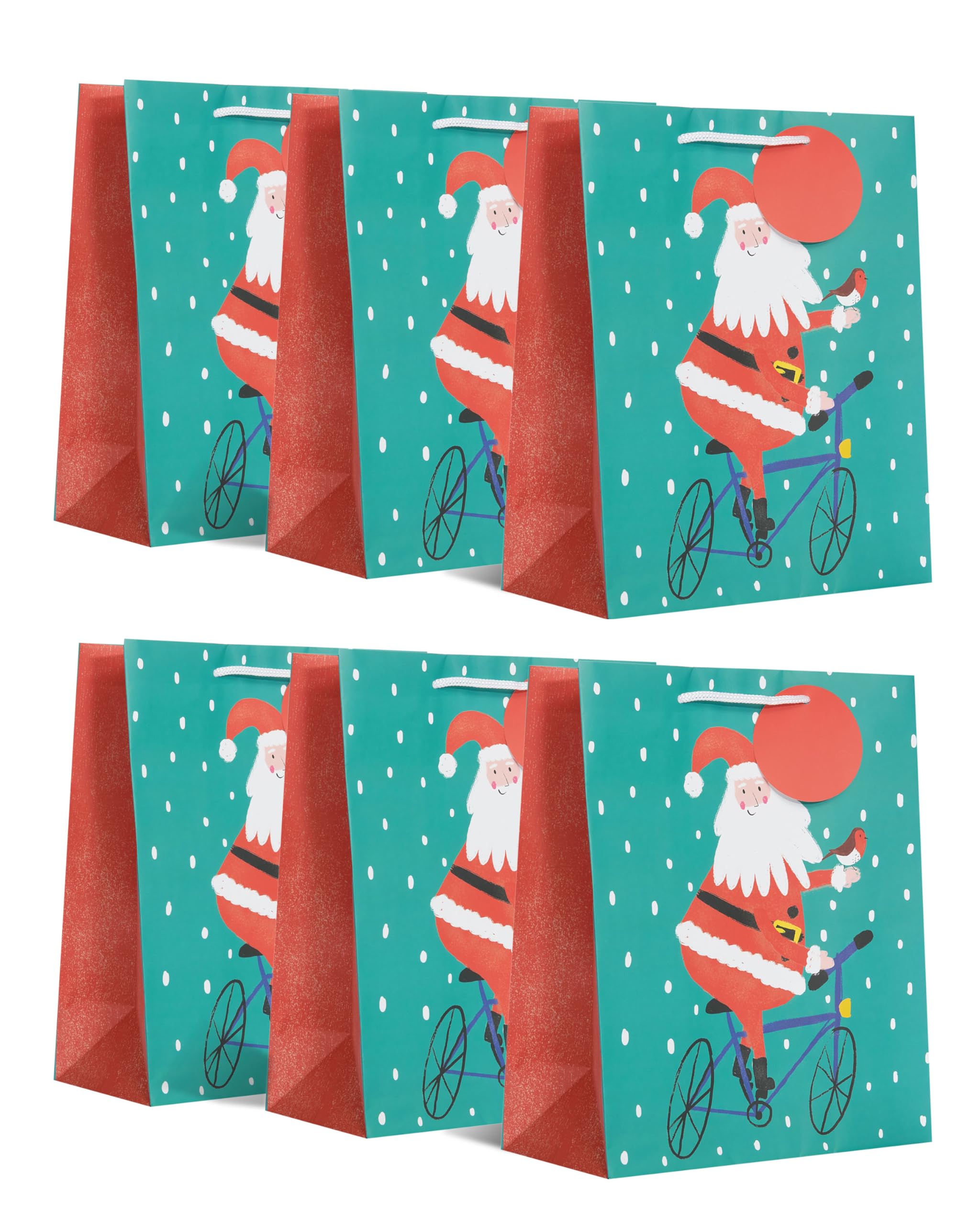 UK Greetings Multipack of 6 Large Gift Bags for Him/Her/Friend - For Christmas - Santa & Bike Design