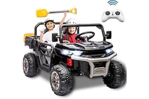 BCARORUR 24V Ride on Toys for Big Kids w/Remote Control, 2 Seater Kids UTV w/20in Seat, 2X200W Powerful Motors, 24V Ride on Dump Truck w/Dump Bed, Bluetooth, LED Lights, Power Car Wheels for Boys Girls, Black