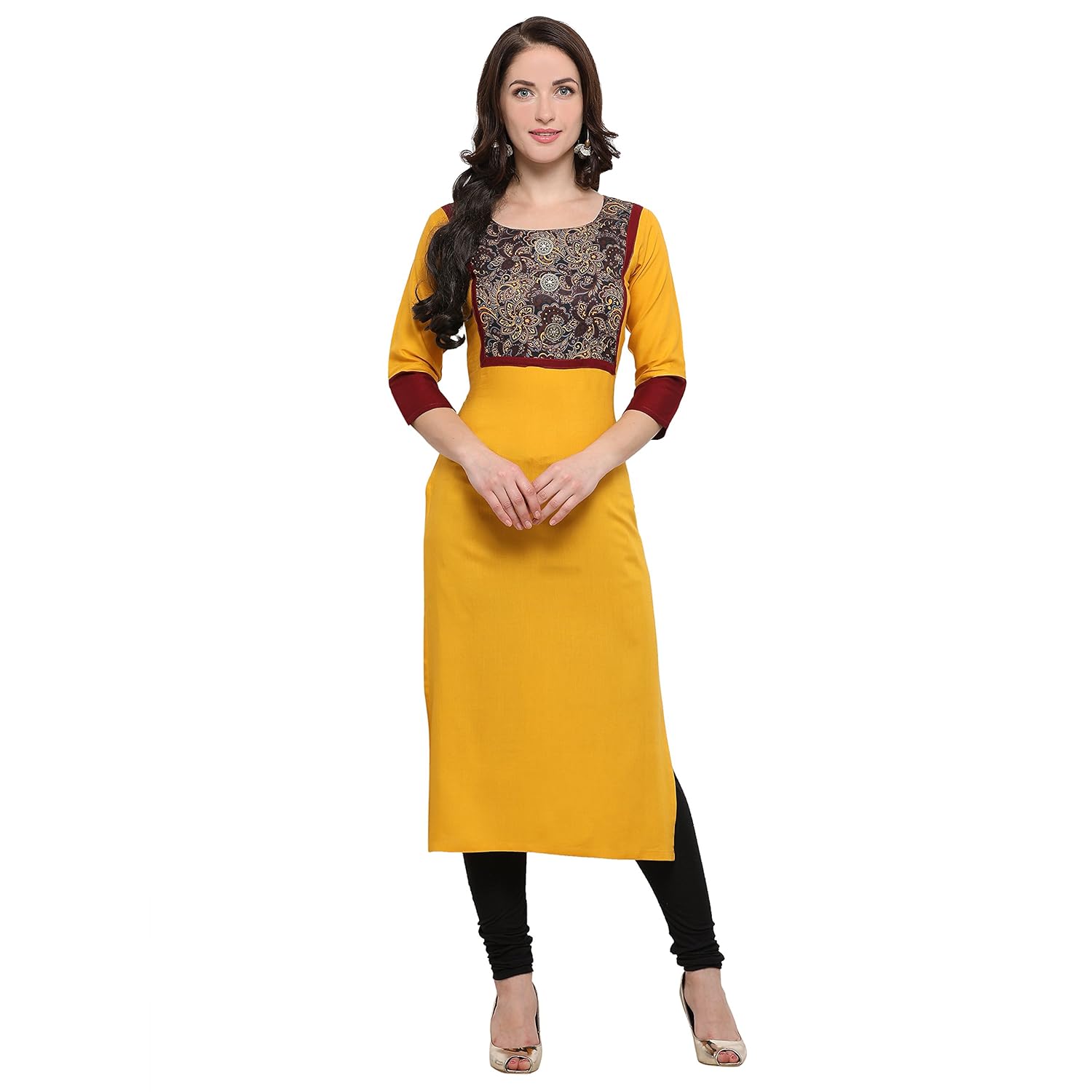 shopping queen women's rayon kurta (yellow_46-inch)