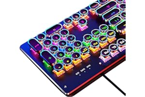 Basaltech Keyboard Wired, Typewriter Style Mechanical Keyboard with LED Backlight, Steampunk Keyboard with 104-Keys Round Keycaps, Black Switch Wired Keyboard for Computer or Mac