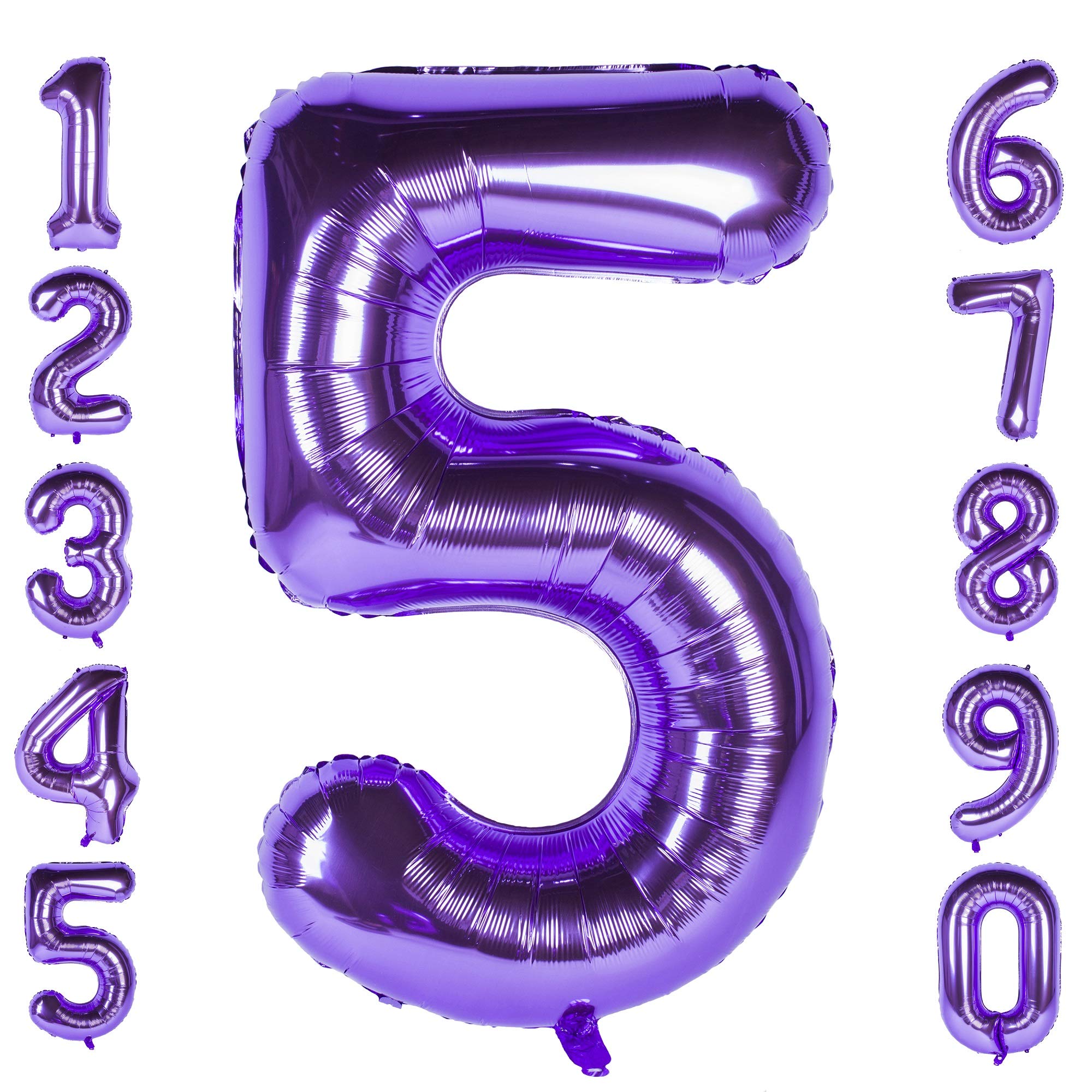 Purple 5 Balloons 40 Inch Large Purple Number 5 Balloons,Foil Helium Digital Balloons for Birthday Anniversary Party Festival Decorations