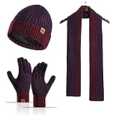 BULLZINE Winter Hats Scarf Set for Men Touchscreen Gloves Warm Knit Beanie Hat Scarves with Fleece Lined Cap