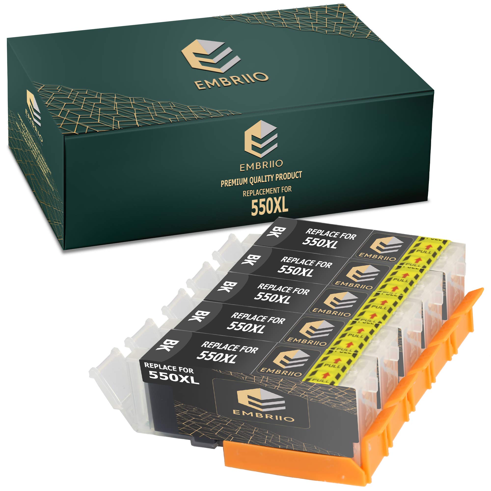 EMBRIIO PGI-550XL PGI-550PGBK | 5 BLACK Ink Cartridges 550 XL compatible with Canon Pixma iP7250 MX925 MG6350 MG5450 MG5550 MG5650 MG6450 MG6650 MG7150 MG7750 iX6850 iP8750 MX725