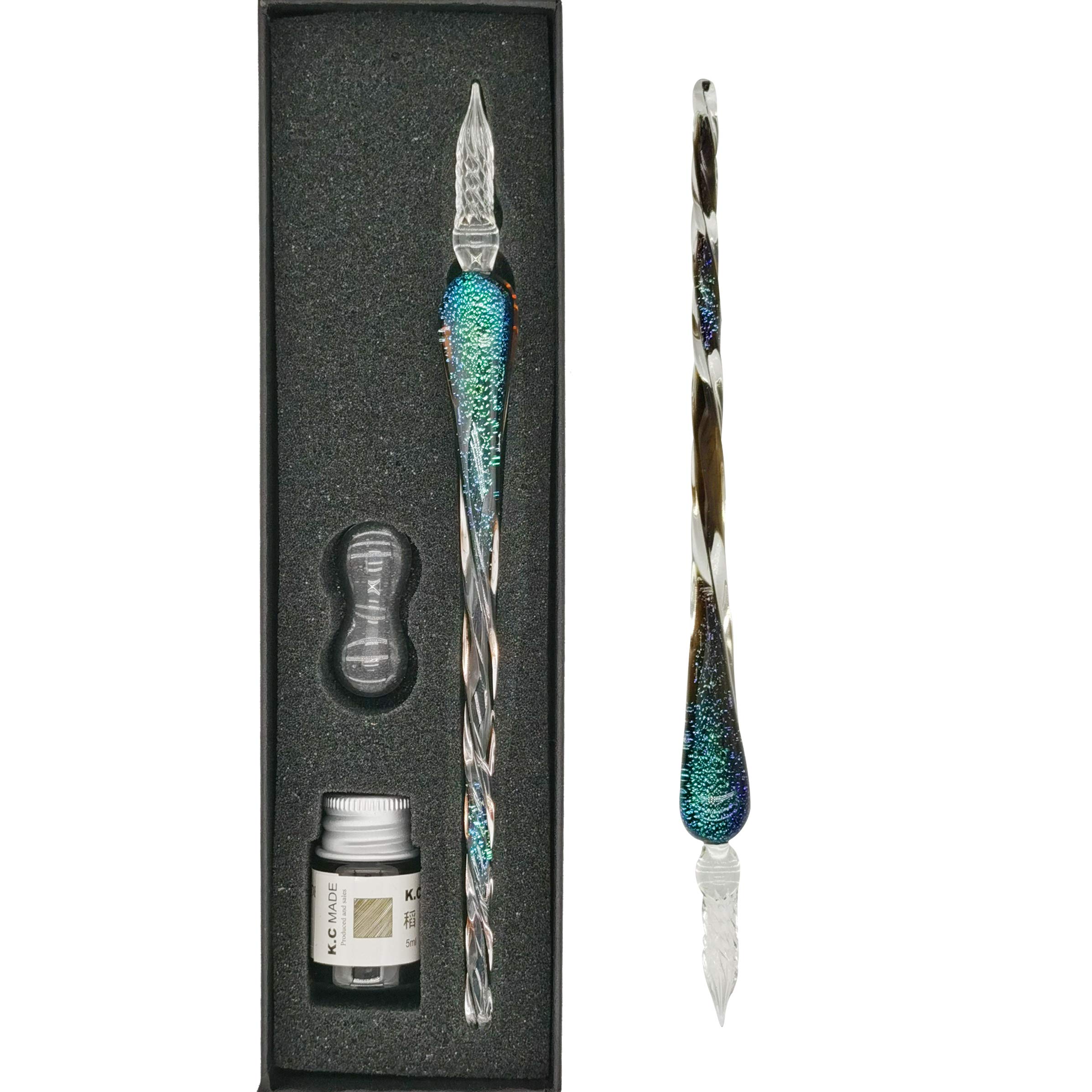 EACHHAHA Glass Dip Pen and Ink Set, Glass Calligraphy Pens with Ink and Holder,Crystal Signature Pen for Art,Painting,Writing,Decoration and Business Gift