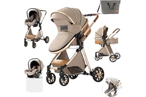 MAGIC ZC 3 in 1 Baby Stroller Travel System, Reversible Newborn Foldable Pram, Infant High Landscape Pushchair, Portable Standard Stroller, Reclining Buggy, Baby Carriage (MGV9-KHAKI without Base)