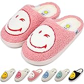 Wpecgoo Smile Face Slippers for Womens Mens Soft Plush House Slippers Retro Happy Slip-On Slides Winter Warm Comfy Memory Foam Fluffy Indoor Outdoor Shoes