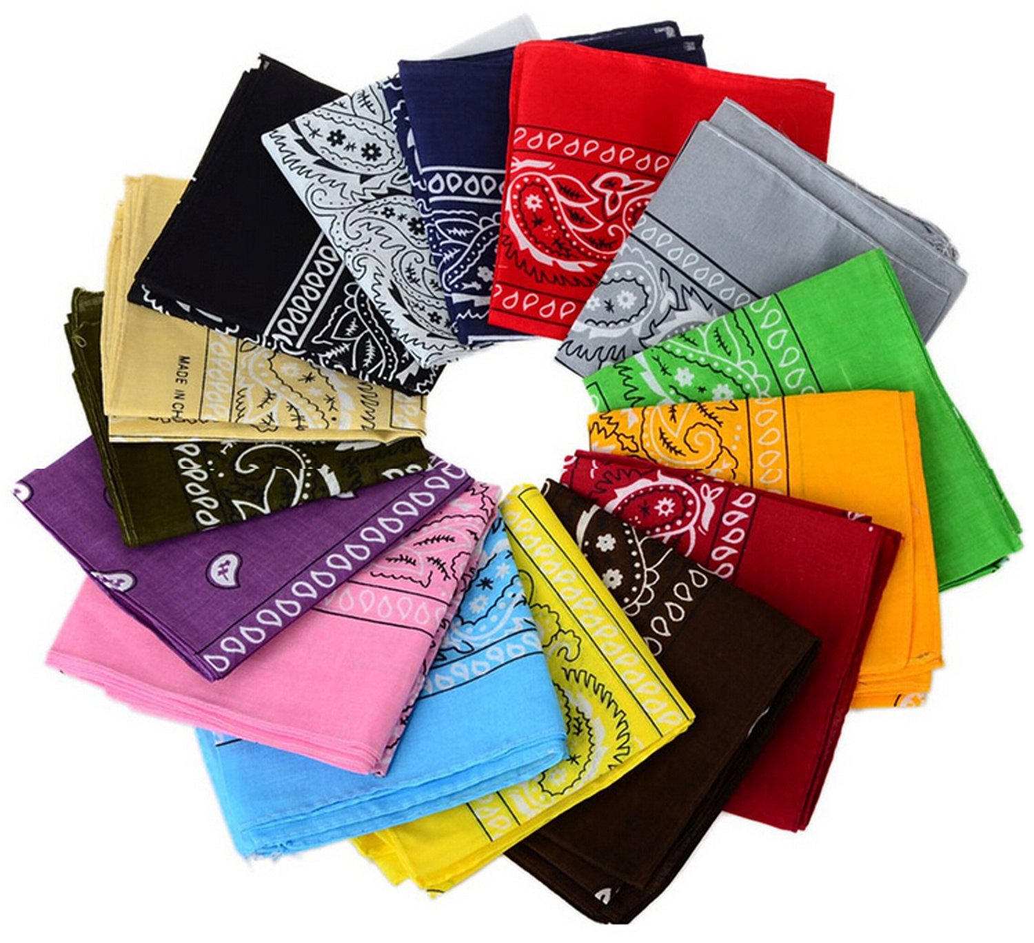 monochef One Dozen/12pcs Assorted Bandanas 22X22 Inch 100 Cotton Novelty Double Sided Print