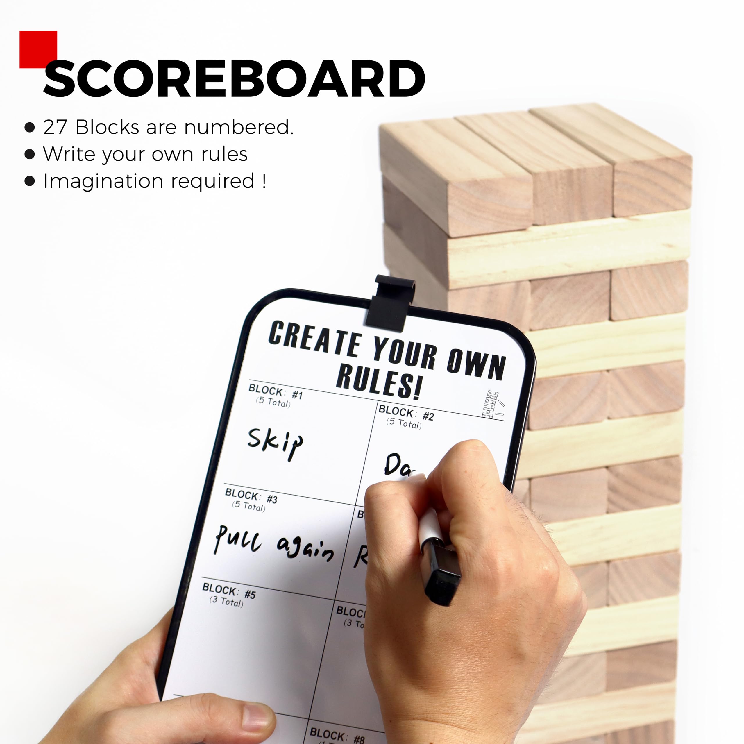 Outdoor Games Giant Tower Stacking Game Stack to 5 Ft Tall Includes 54 Blocks Carry Bag and Scoreboard - for Backyard,Beach,Lawn,Tailgates