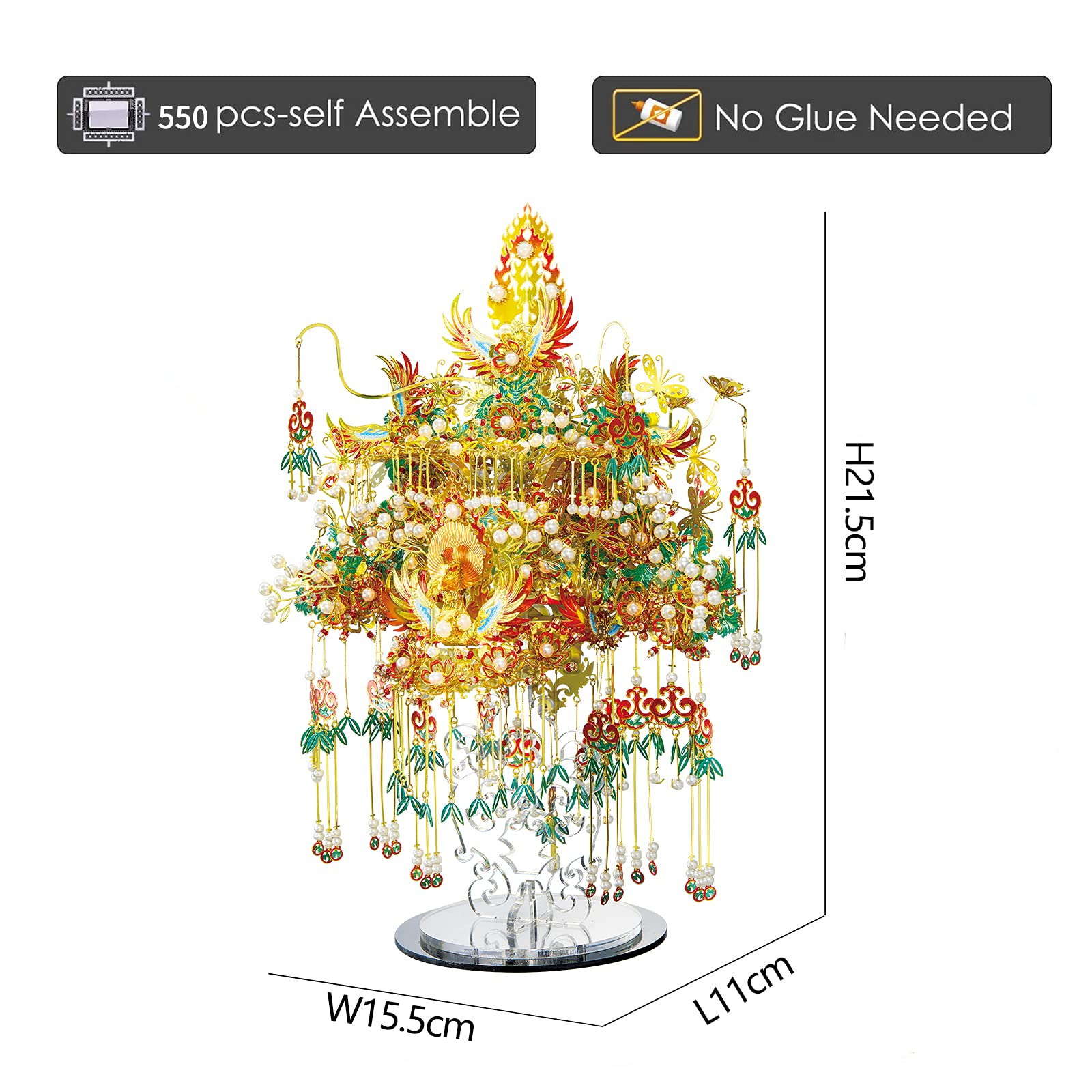 Piececool 3D Metal Asian Puzzles Model Kits- Garuda Coronet Metal Building Kit for Adults, Brain Teaser Puzzle DIY Handcraft Model Kits, Fidget 3D Puzzles Gifts for Teens Man Woman Family- 522 Pcs