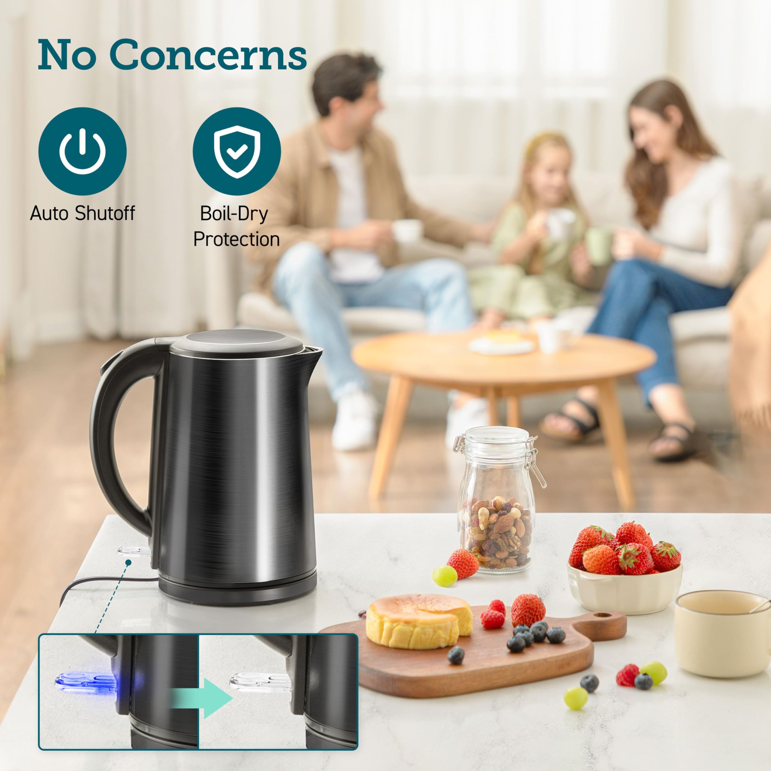 COSORI Electric Kettle, Cool-Touch Double Wall Stainless Steel Insulated, Automatic Shut Off & Boil-Dry Protection, Durable Tea Kettle Boiler & Heater, 1.5L/1500W, Black - Image 5