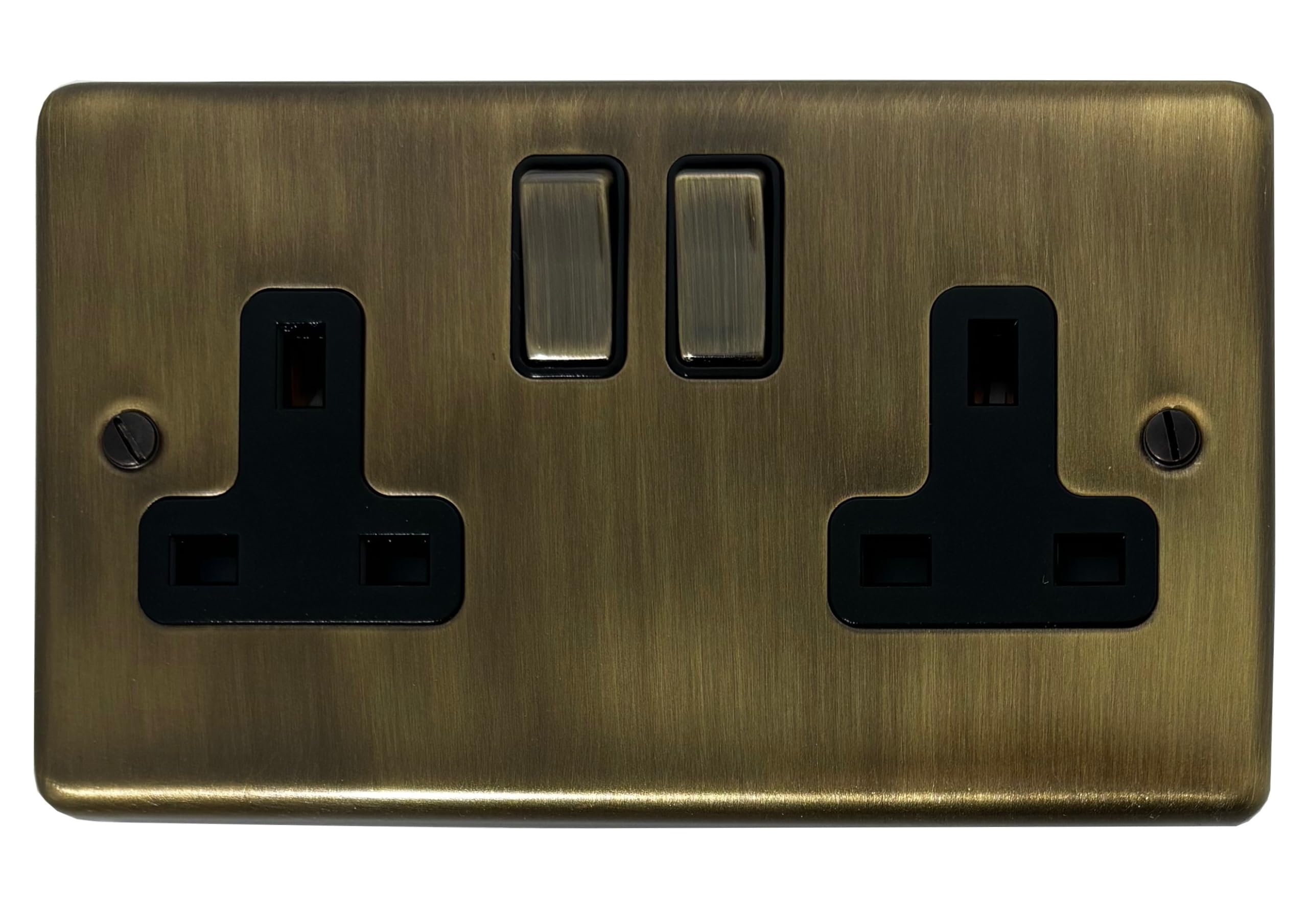 Antique Brass Socket - G&H Brassware CAB310 13A Double Pole Double Socket - Metal Rockers and Black Inserts
