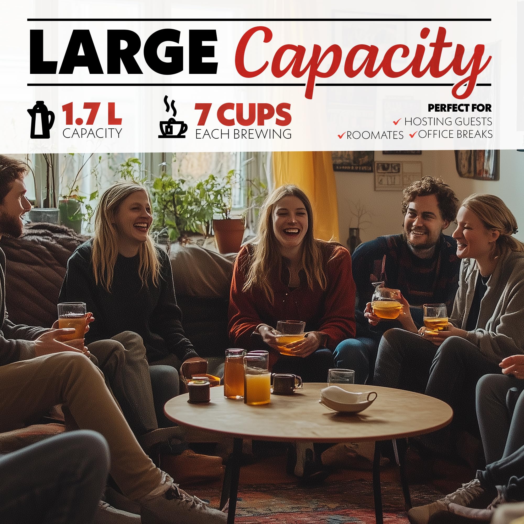 Gourmia Hervidor eléctrico de vidrio programable - Hervidor de té y café con control de temperatura de 1,7 L con pantalla táctil digital, 6 presintonías, mantiene caliente, infusor de acero inoxidable extraíble, base giratoria de 360° - Negro