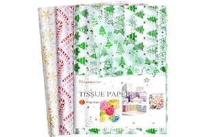 NACHLYNN 90 Sheets Christmas Tissue Paper 20 x 14 inches Baby Shower Gold Wrapping Tissue Paper Bulk for Gift Bags Packaging Christmas Party Decor (Bright Color)