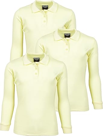 Amazon.com: Beverly Hills Polo Club Uniform Polo manga larga entrelazado camisas para niñas - 3PK: Clothing