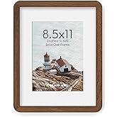 Dreamland 8.5x11 Picture Frame with Mat for 6x8, USA-Sourced Natural Oak Wood Photo Frames with Resistant Plexiglass, 8.5 x 11 Handcrafted Round Corner Gallery Wall Frames for Art, Walnut