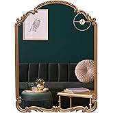 Wylde Iris English Estate Carved Arch Wood Wall Mirror, Mirror for Entryway, Living Room, Bathroom, Antique Gold, 22x30