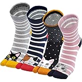 Hellomamma Women's Tabi Flip Flop Socks Two Toe Split Athletic Cotton Colorful Ankle Sock 4pairs