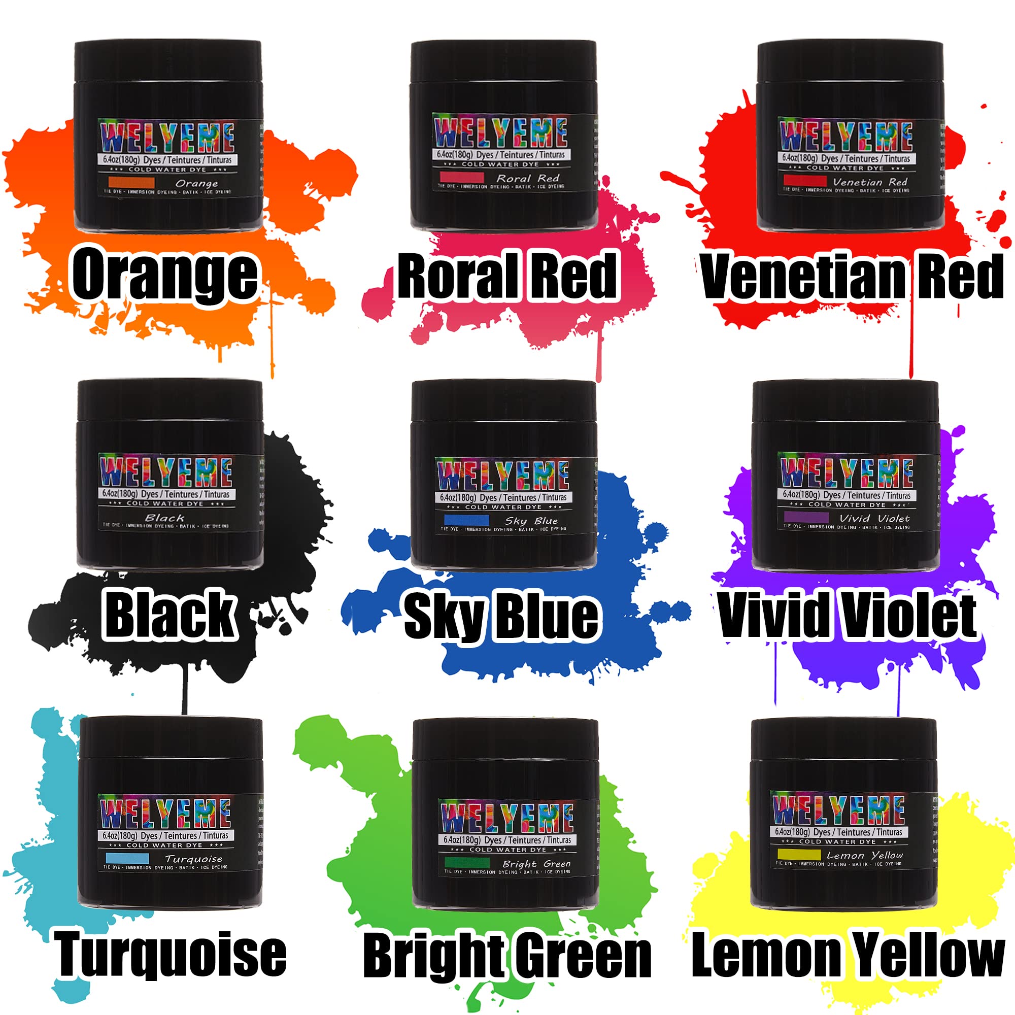 Tie Dye Powder Bulk, 9 Pack Fabric Dye Set for Clothes, Cold Water Tie-Dye Kit