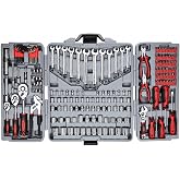 CARTMAN 205-Piece Ratchet Wrench Tool Set, SAE/Metric Socket Kit Carry Case | Professional ratchet wrench and socket assortment for car jobs, mechanics, DIY projects, home fixes, and general maintenance.