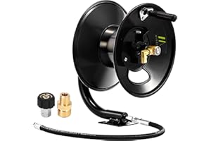 M MINGLE Pressure Washer Hose Reel 100ft, Heavy Duty Steel Hose Reel, Manual Crank Power Washer Hose Reel with Swivel Arm, 3/8" NPT Outlet Pipe, 4000 PSI