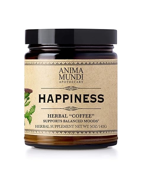 ANIMA MUNDI HERBAL COFFEE SUBSTITUTE WITH CHICORY ROOT & ASHWAGANDHA POWDER – HAPPINESS “COFFEE” POWDER – ADAPTOGENIC, CAFFEINE FREE COFFEE ALTERNATIVE WITH MACA, ST. JOHN’S WORT & MORE (5OZ / 141G)