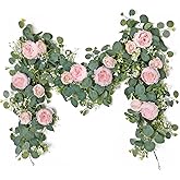 SOMYTING 2 Pack 13FT Flower Garland, Artificial Rose Vine Fake Flower Garland Silk Rose Peony Hanging Vine Faux Floral Garlands for Wedding Party Arch Table Wall Backdrop Decoration (Light Pink, 2PCS)