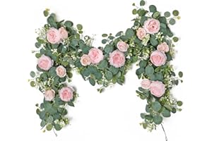 SOMYTING Artificial Flowers Garland 6FT Eucalyptus Garland with Flowers Vintage Peony Rose Vine Faux Floral Garlands for Wedd