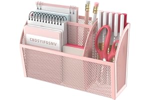 DALTACK Magnetic Pencil Holder Magnetic Shelf for the Whiteboard 3-Grid Mesh Magnetic Pen Holder for Refrigerator Magnetic Organizer Locker Accessories Organizer for Home, School and Office, Pink