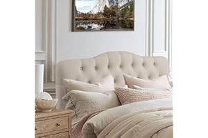 Rosevera Givanna Adjustable Height Headboard with Linen Upholstery and Button Tufting for Bedroom, King, Natural Linen