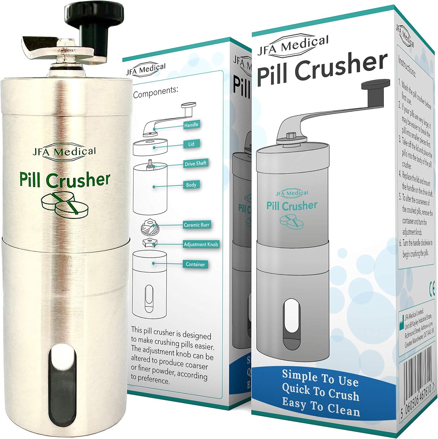 JFA Medical Pill Grinder/Crusher - Crushes Multiple Tablets/Pills into a fine Powder, Multicolor