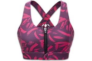 Cordaw Zipper in Front Sports Bra High Impact Strappy Back Support Workout Top