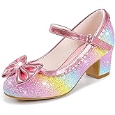 LAURMOSA Princess Shoes High Heel Toddler Girls Dress Shoes Cute Bowknot Sparkle Mary Jane Flower Girls Wedding Birthday Party Prom for Little Big Kids
