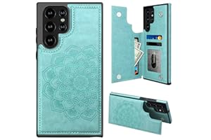 MMHUO for Samsung S22 Ultra Case with Card Holder,Flower Magnetic Back Flip Case for Samsung Galaxy S22 Ultra Wallet Case for Women,Protective Case Phone Case for Samsung Galaxy S22 Ultra 5G,Mint
