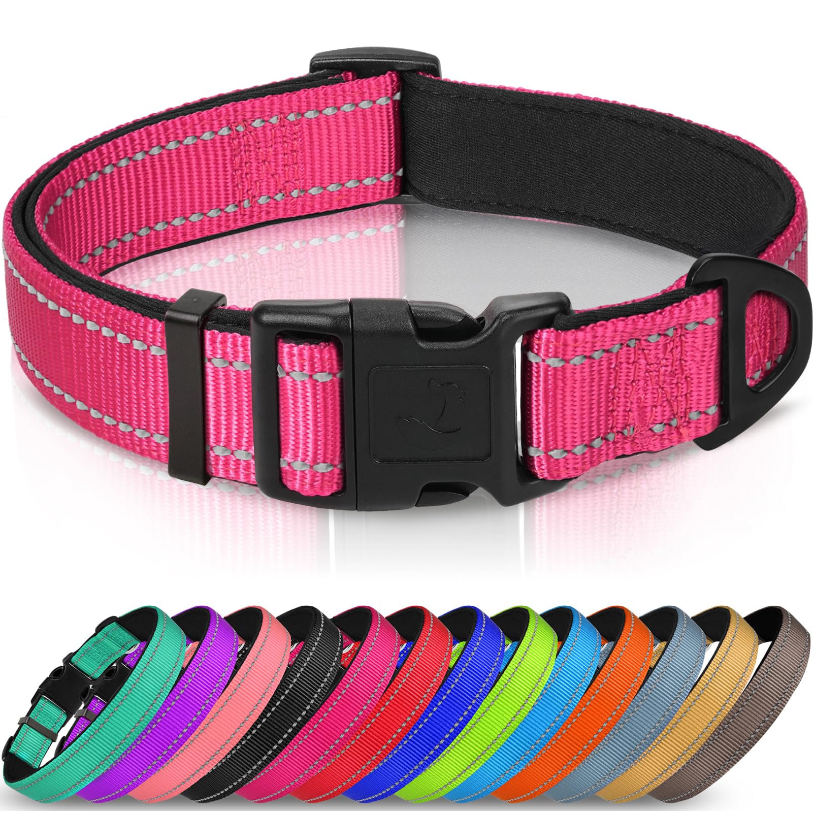 Joytale Reflective Dog Collar, Soft Neoprene Padded Breathable Nylon Pet Collar Adjustable for Small Dogs, S, Hotpink — image 1
