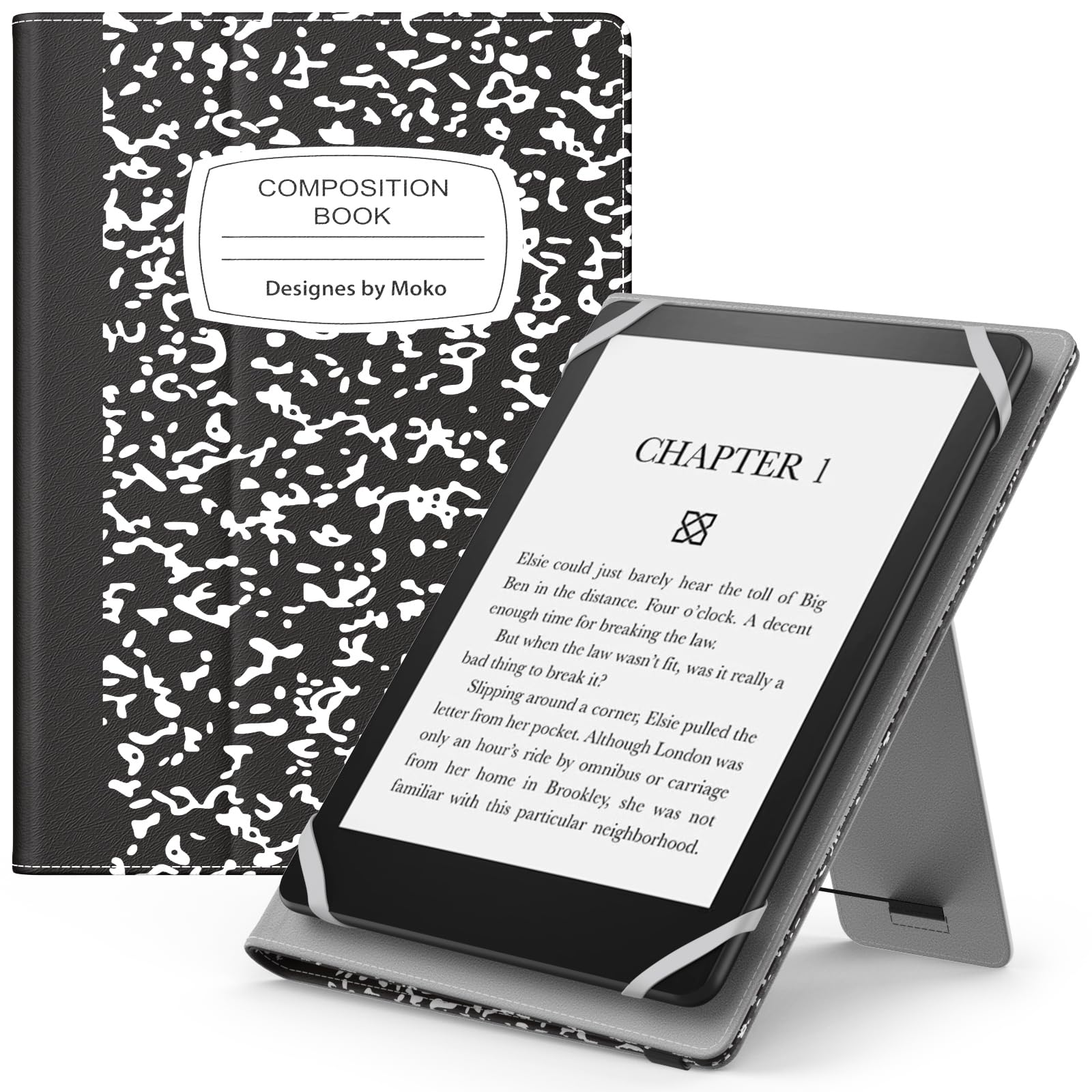 MoKo Universal Case for 6", 7" eReaders Tablet -Kobo/Voyaga/Lenovo/Sony E-Book, Folio Shell Cover Case, Lightweight PU Leather Case with Hand Strap/Kickstand,Black Notebook — image 1