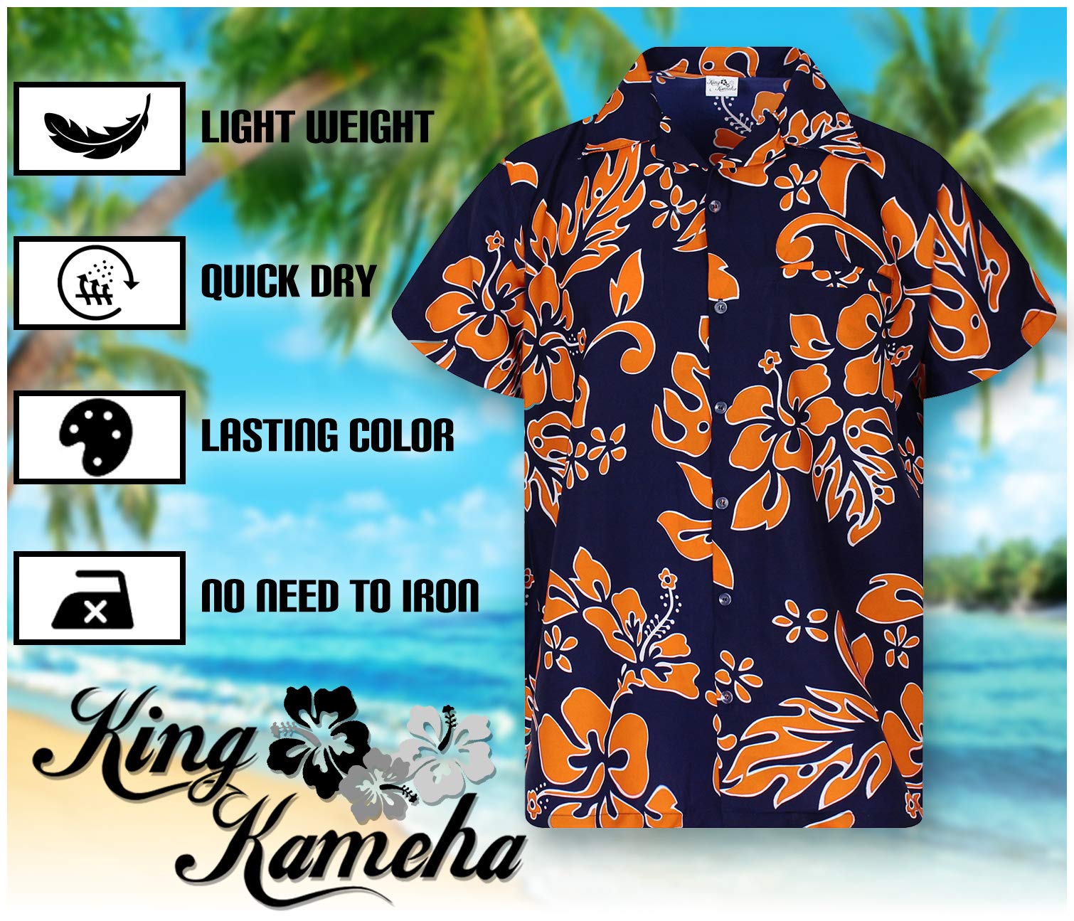 KING KAMEHA Hawaiian Shirt Men Funky Casual Button Down Shortsleeve Unisex Flowers Beach Party Flower Hibiscus - Image 6