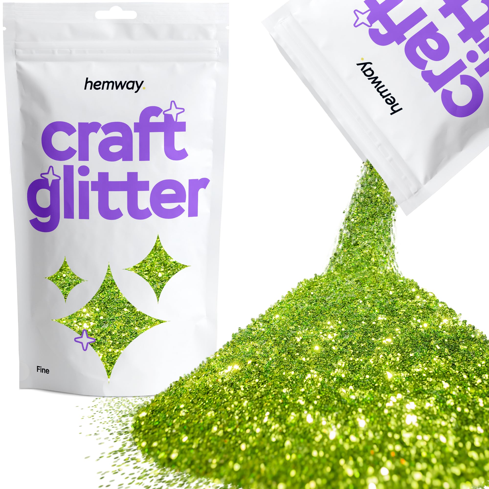 Hemway Craft Glitter Lime Green 100g Fine Glitter for Crafts, Resin, Cosmetic, Nail, Face, Body, Festival, Tumblers, Art, Candle, Crafting