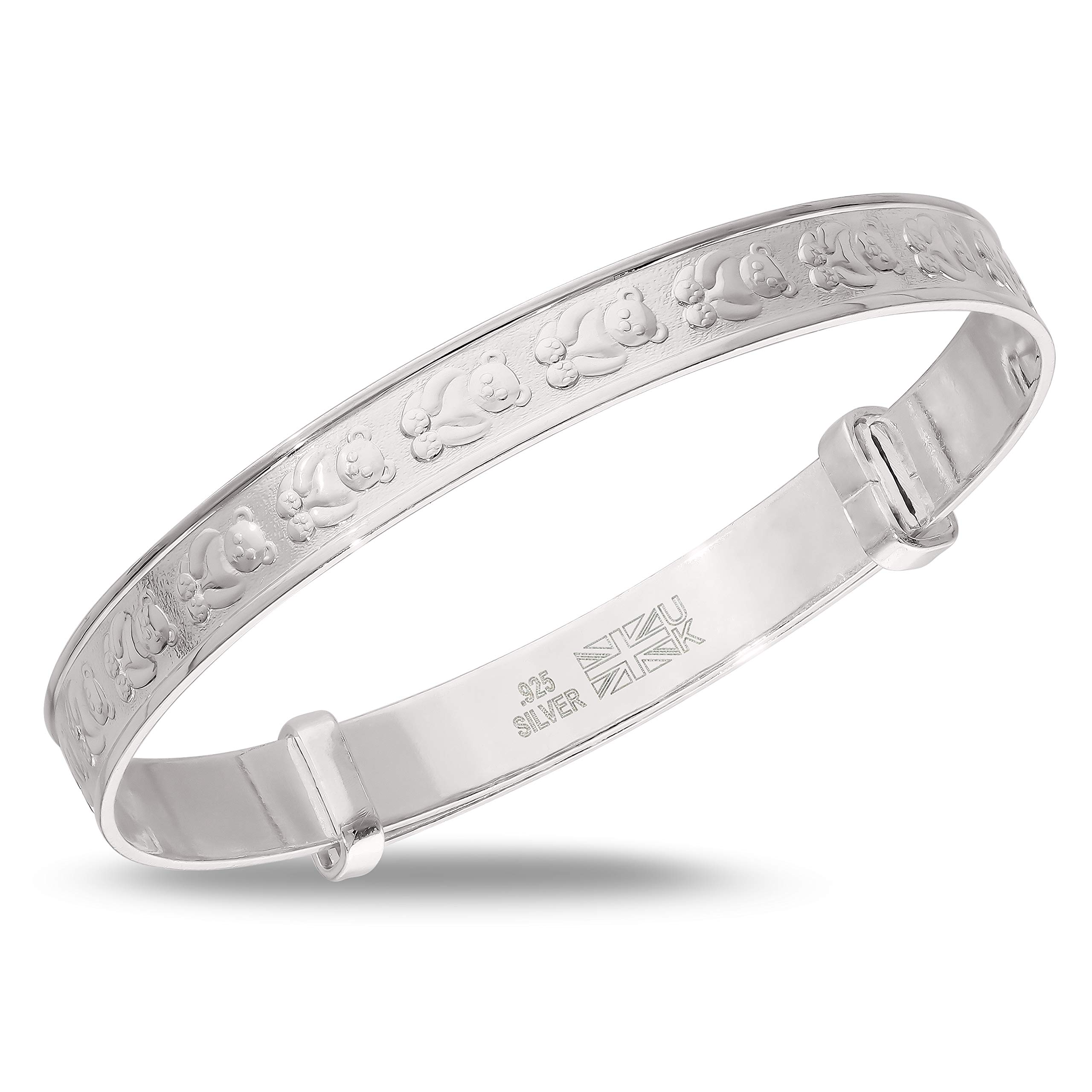 Children's 925 Sterling Silver Teddy Bear Bangle, teddy bear pattern bracelet, Baby Bangle — image 1