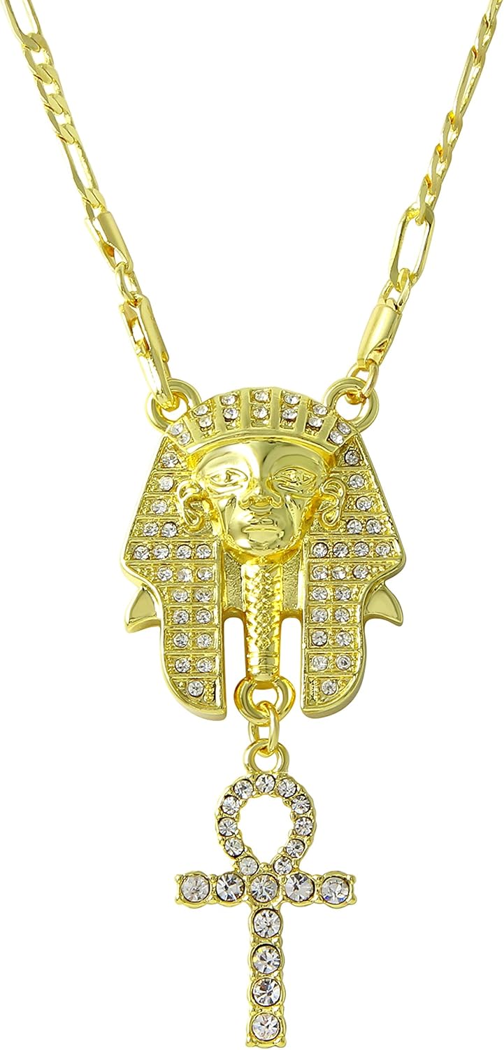 Zilver Men S Gold 18k Plated Iced Out Egyptian King Tut Ankh