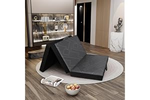 Vamcheer Tri Folding Mattress, 4 inch Full Foldable Mattress, Tri-fold Memory Foam Mattress with a Collapsible and Washable Cover, Handle & Non-Slip Bottom, for Travel/Guest, 73"x52"x4", Grey