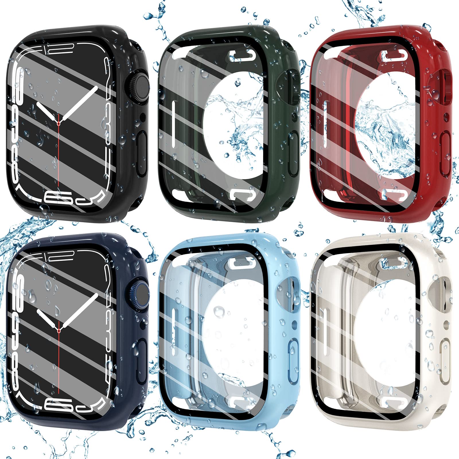 WINGLE 6-Pack Waterproof Case for Apple Watch Series 6/5/4/SE with Tempered Glass Screen Protector, iWatch Full Protective Hard PC Bumper Case with Back Cover (2 in 1) for Men Women, 40mm, 6 Packs — image 1