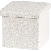 PINPLUS Storage Ottoman Cube Square Shaped Ottomans with Storage Foot Stool Footrest for Lving Room Boucle Ottoman Seat for Dorm Room,Faux Teddy Fur White,15"x15"x15"