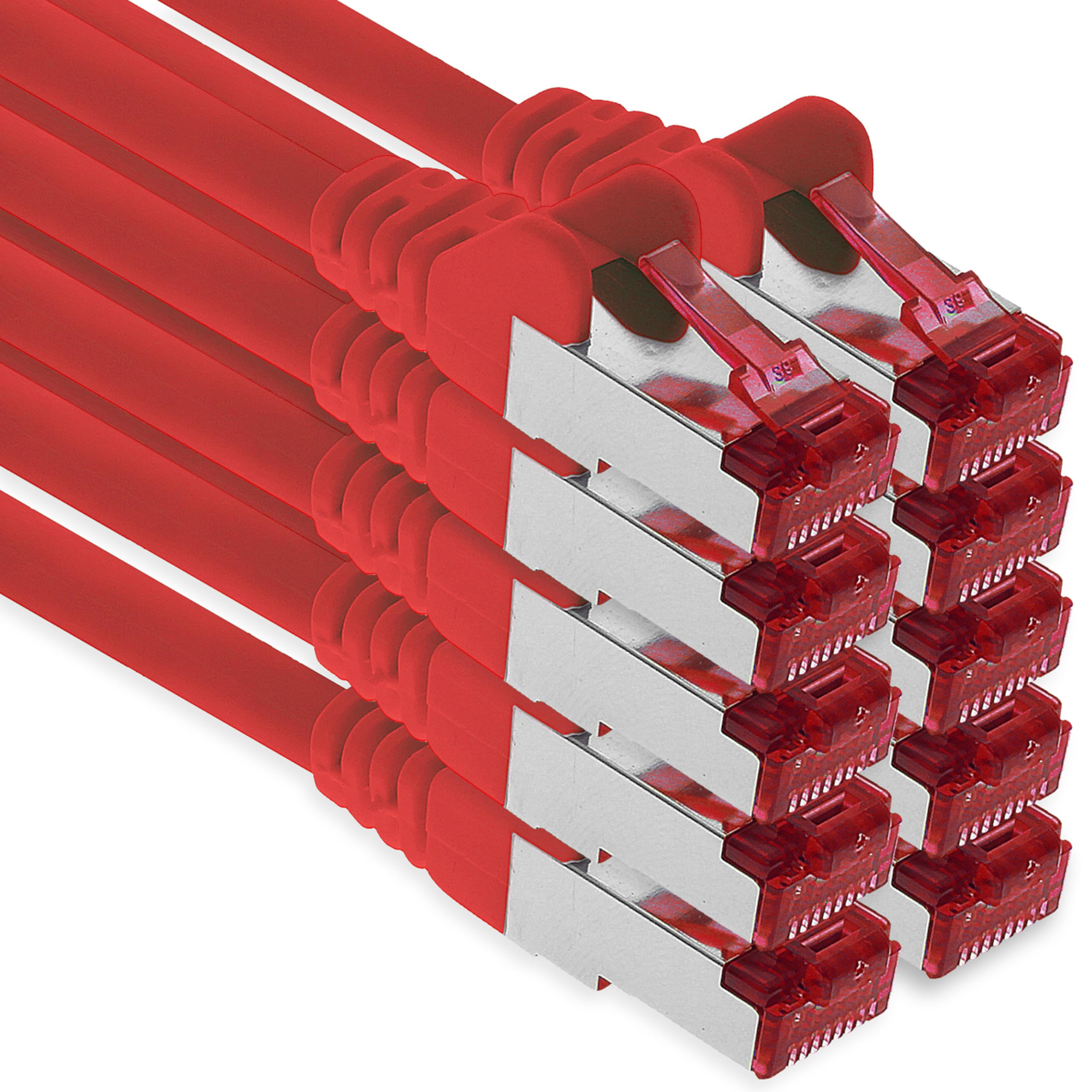 1aTTack.de - 10x 10m CAT6 patch cable S/FTP PIMF shielding CAT.6 RJ45 network cable Ethernet cable DSL LAN router switch modem patch panel - red - 10 pieces
