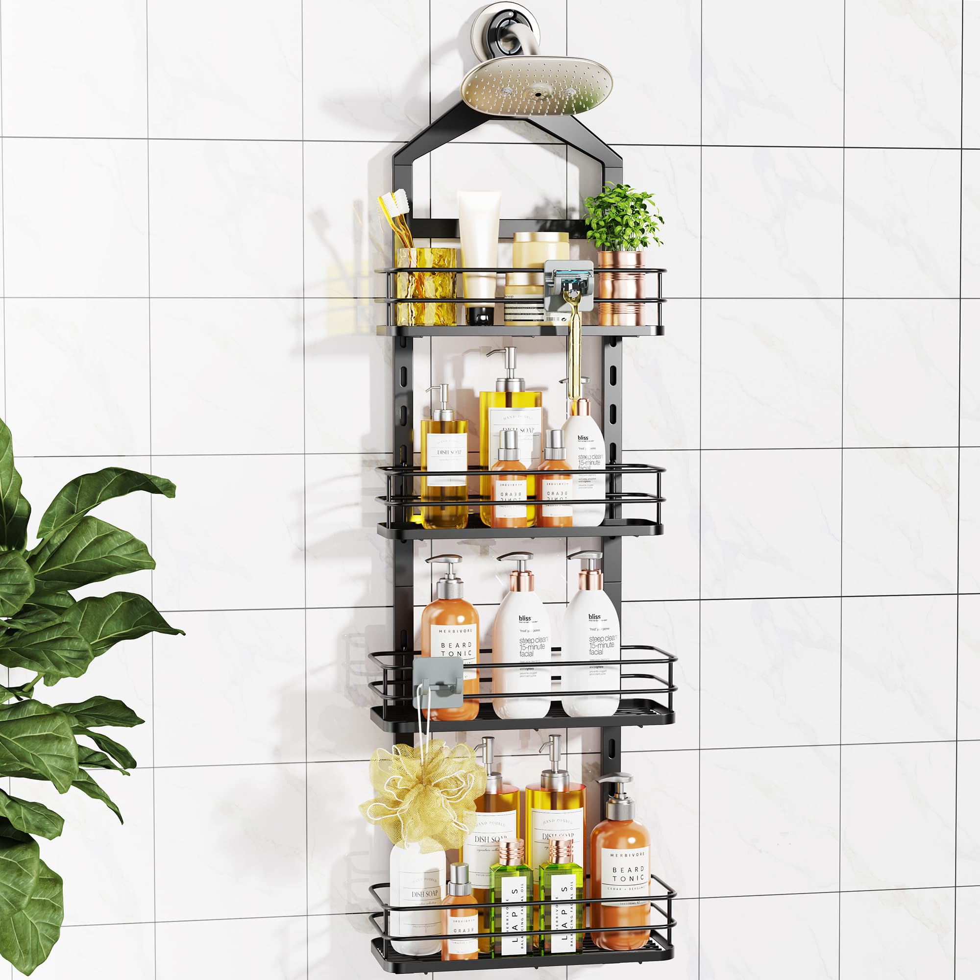 Photo 1 of ODesign 4 Tier Height-Adjustable Shower Caddy Hanging Anti-Swing-Over The Shower Head Caddy-Sho wer Storage Organizer Bathroom Shelves Basket Caddies-Black
