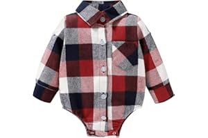 HAPPYMA Newborn Baby Boy Girls Plaid Outfit Flannel Romper Tops Infant Long Sleeve Button Down Plaid Casual Bodysuit Clothes
