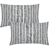 Indigo Blue Herringbone Pillow Covers 12x20 Inch Set of 2 Navy White Boho Bohemian Ethnic Geometric Throw Pillows Modern Cotton Linen Cream Cushion Case Farmhouse Home Decor For Sofa Couch Outdoor